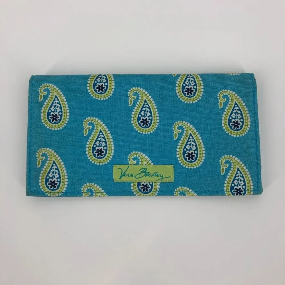 New Vera Bradley Checkbook Holder Case‎ Wallet Blue Green Paisley Flowers